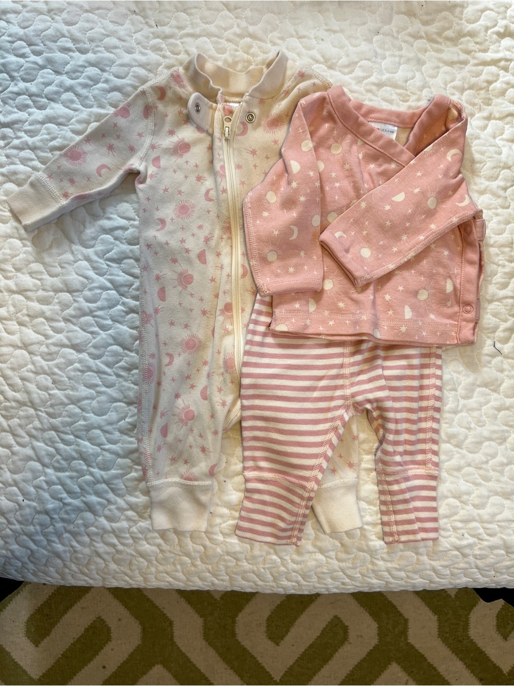 NWOT Hanna Andersson Organic Cotton Wrap Top, Wiggle Pants, Sleeper Set Pink 0-3